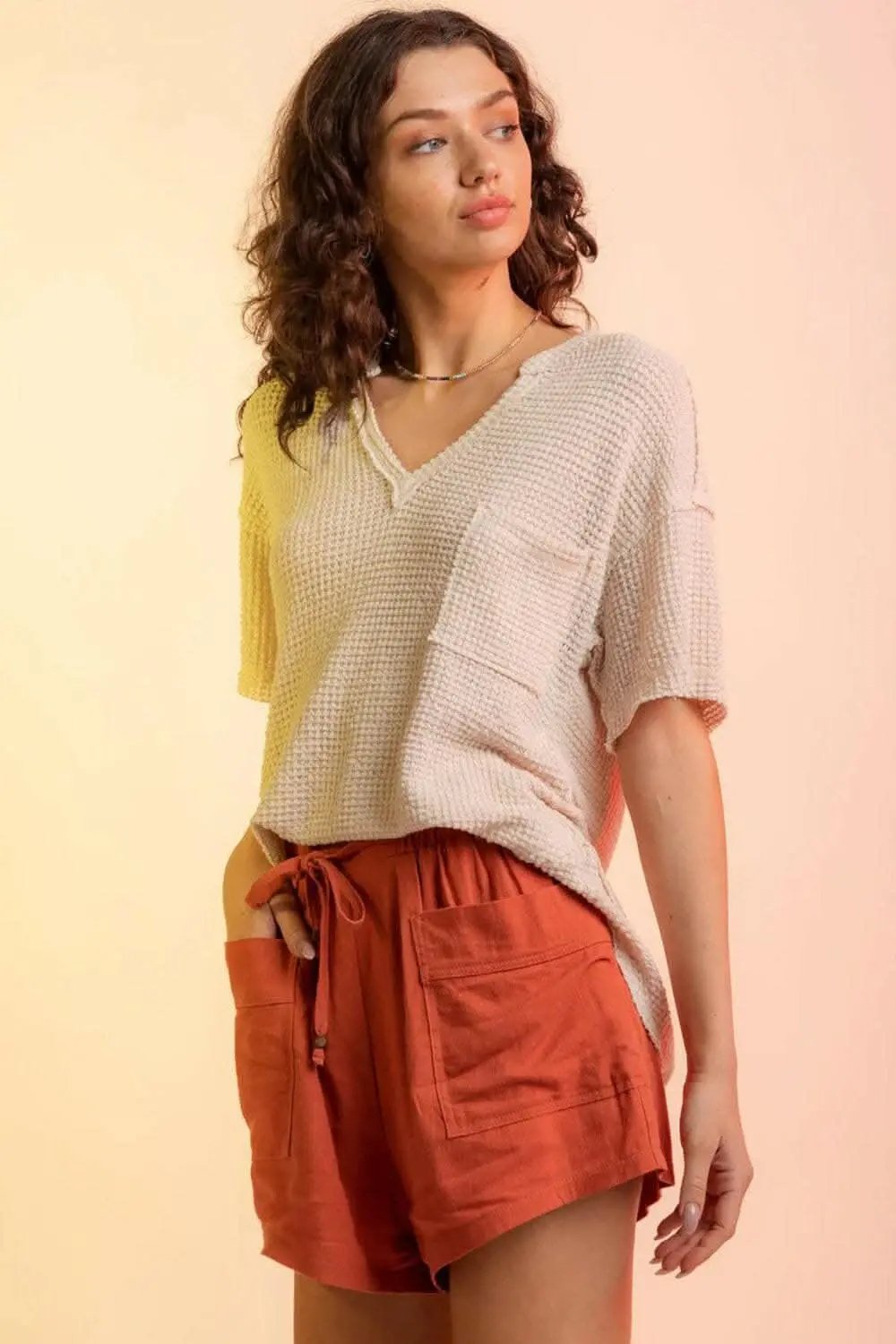 Chic waffle-knit half sleeve tee - Love Salve